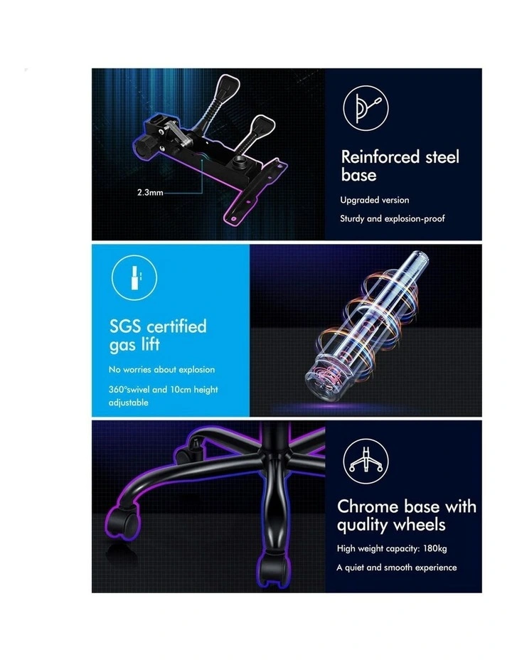 Gaming Chair with Lumbar Massage Office Chair in Black/Red image 7