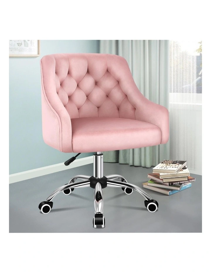 Velvet Work Mid Back Office Chair in Pink image 2