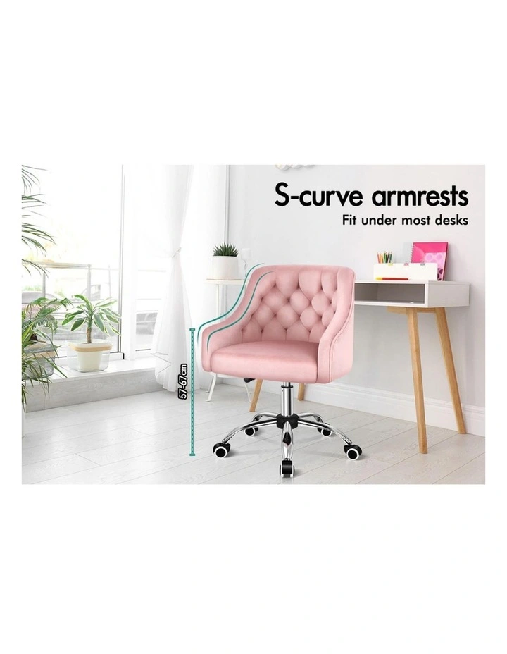 Velvet Work Mid Back Office Chair in Pink image 3