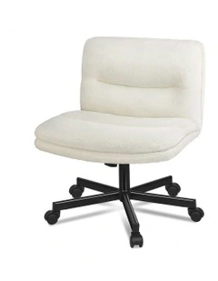 Computer Armless Wide Seat Office Desk Chair Boucle in White
