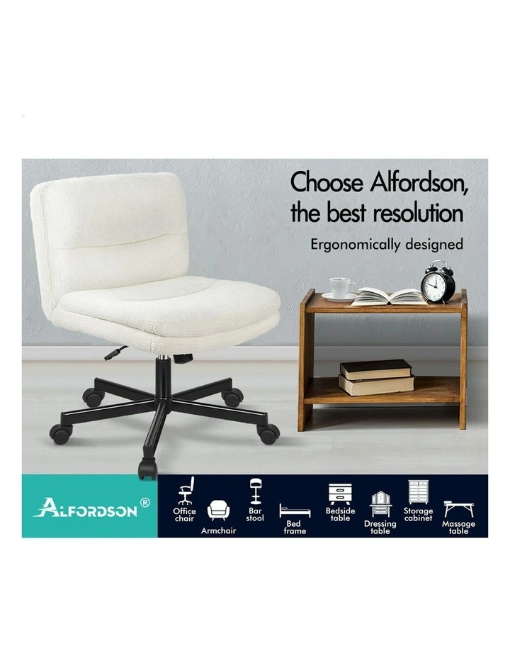 Computer Armless Wide Seat Office Desk Chair Boucle in White image 2