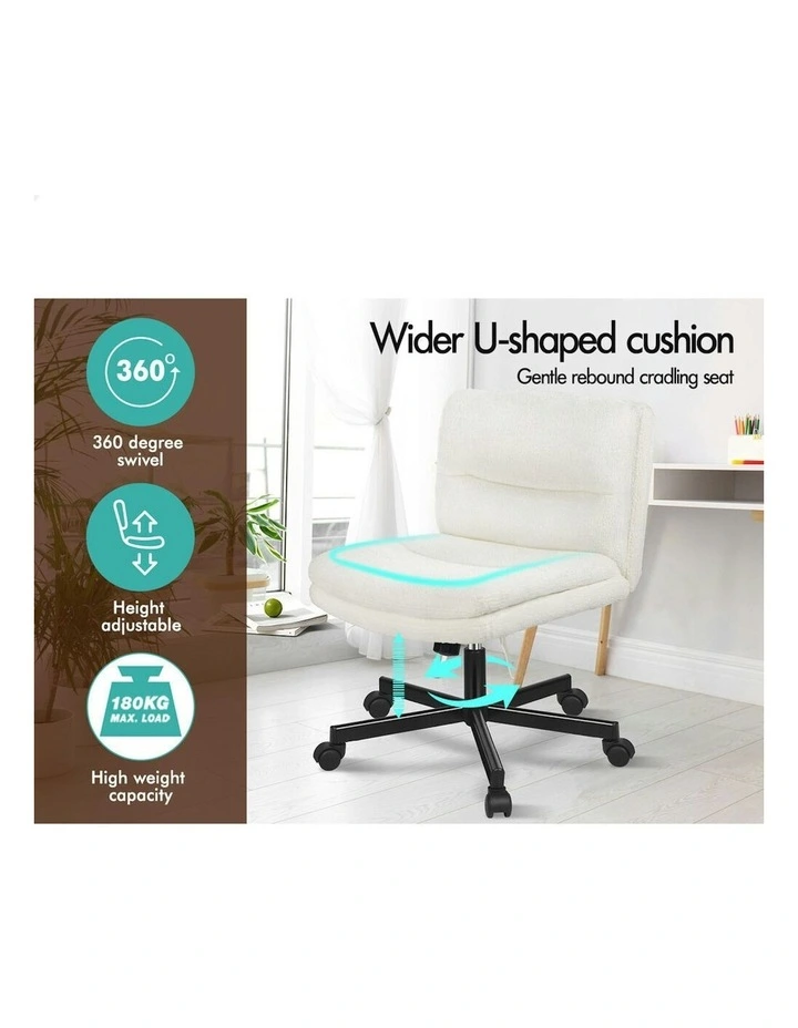 Computer Armless Wide Seat Office Desk Chair Boucle in White image 3