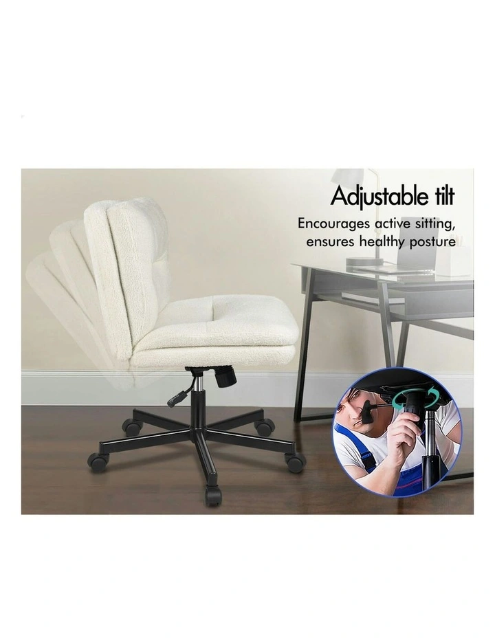 Computer Armless Wide Seat Office Desk Chair Boucle in White image 4
