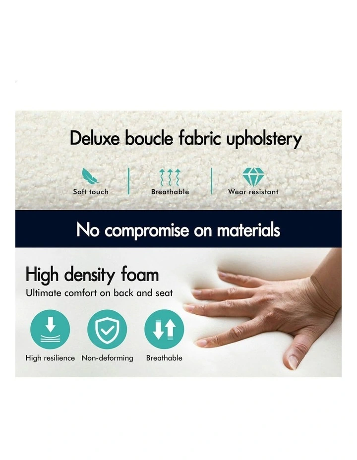 Computer Armless Wide Seat Office Desk Chair Boucle in White image 5