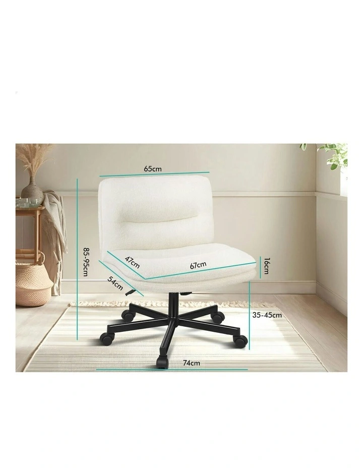 Computer Armless Wide Seat Office Desk Chair Boucle in White image 6