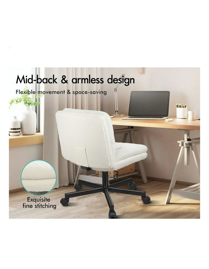 Computer Armless Wide Seat Office Desk Chair Boucle in White image 7