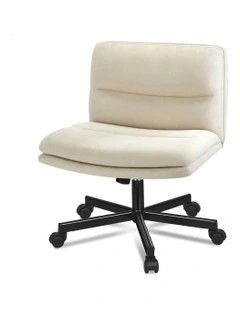 Computer Armless Wide Seat Desk Chair in Beige