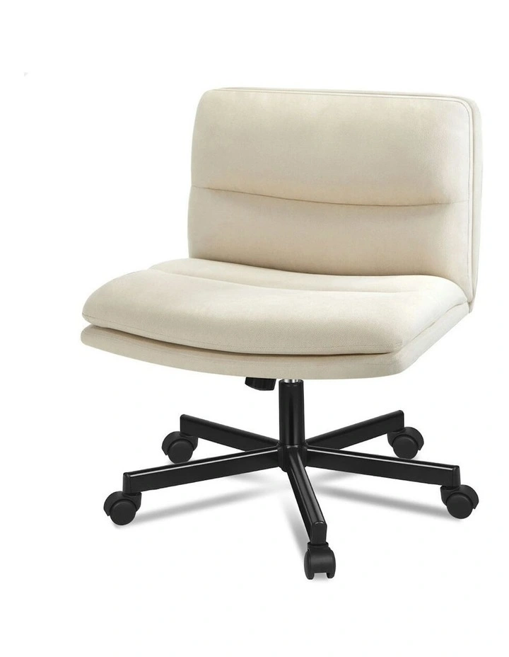 Computer Armless Wide Seat Desk Chair in Beige image 1