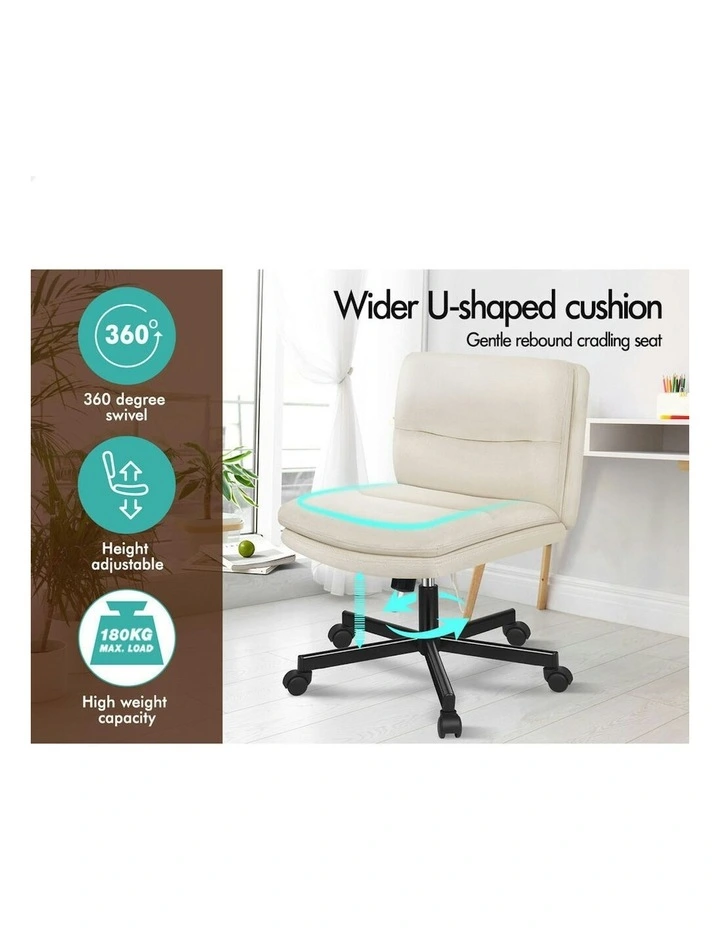 Computer Armless Wide Seat Desk Chair in Beige image 3