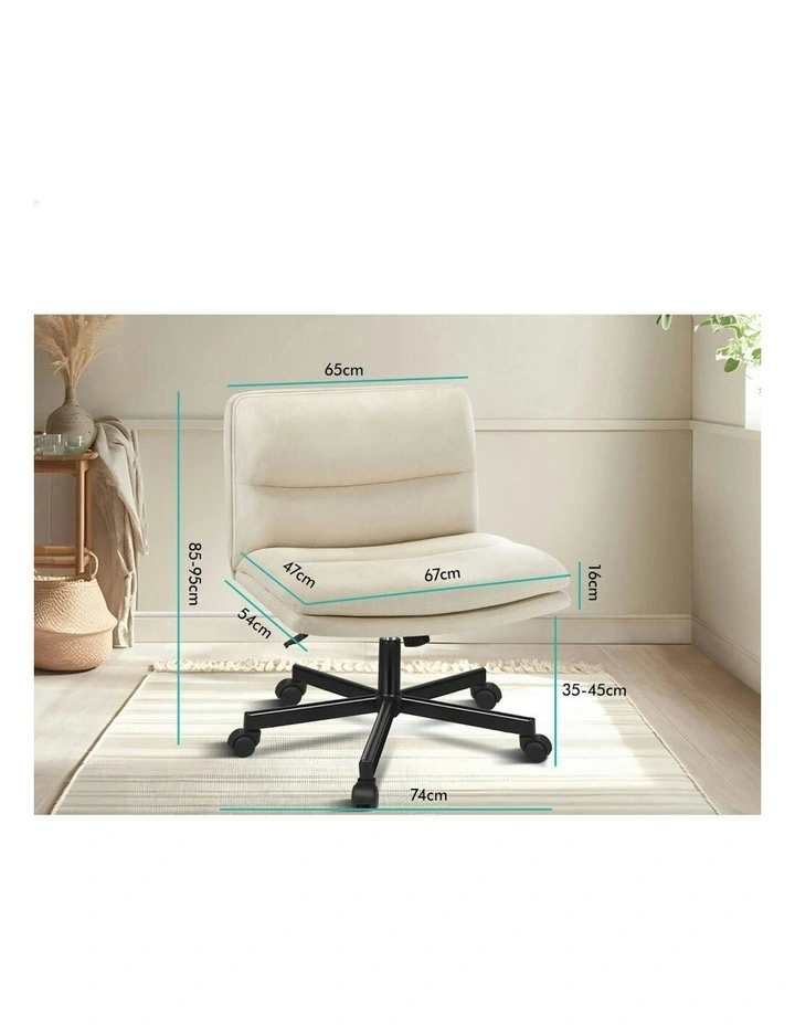 Computer Armless Wide Seat Desk Chair in Beige image 6