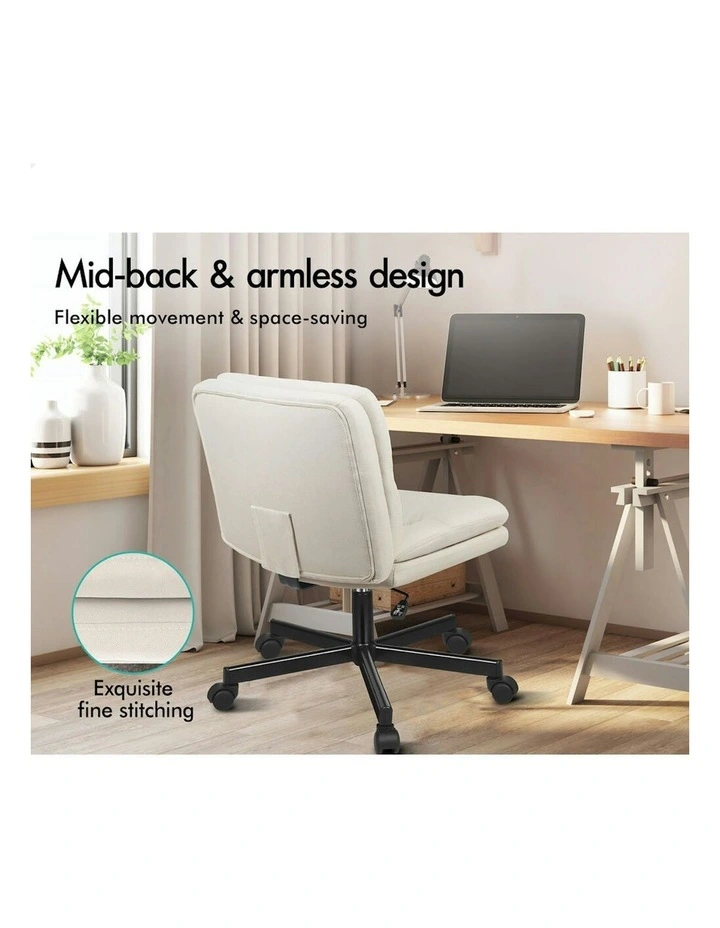 Computer Armless Wide Seat Desk Chair in Beige image 7