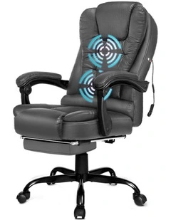 Footrest PU Leather Massage Office Chair in Grey