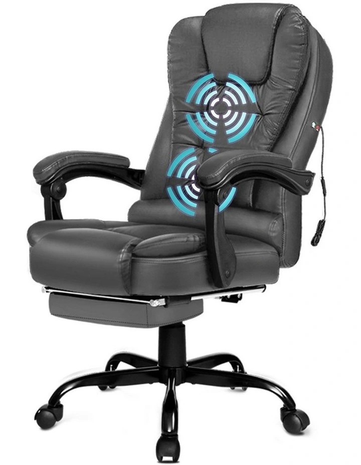 Footrest PU Leather Massage Office Chair in Grey image 1
