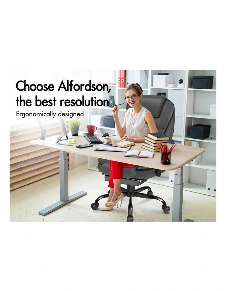 Footrest PU Leather Massage Office Chair in Grey image 2