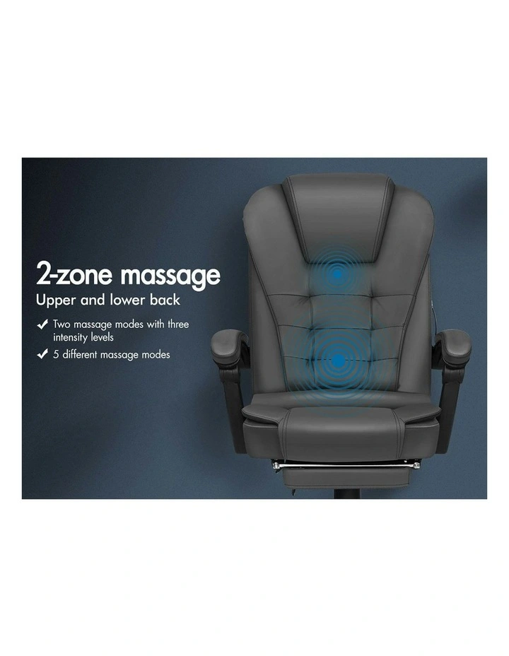 Footrest PU Leather Massage Office Chair in Grey image 3