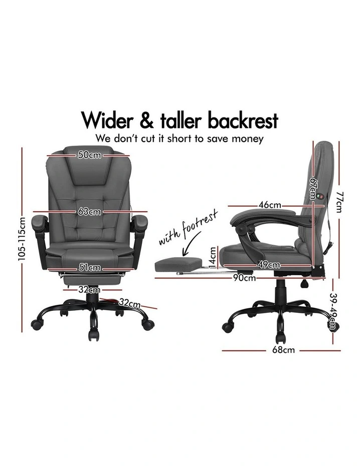 Footrest PU Leather Massage Office Chair in Grey image 6