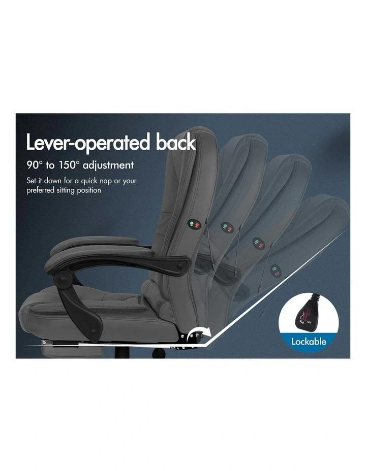 Footrest PU Leather Massage Office Chair in Grey image 7