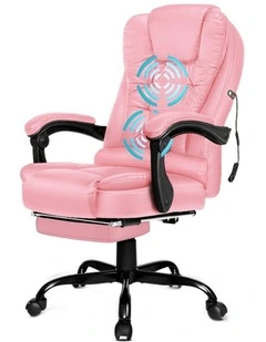 Footrest PU Leather Massage Office Chair in Pink