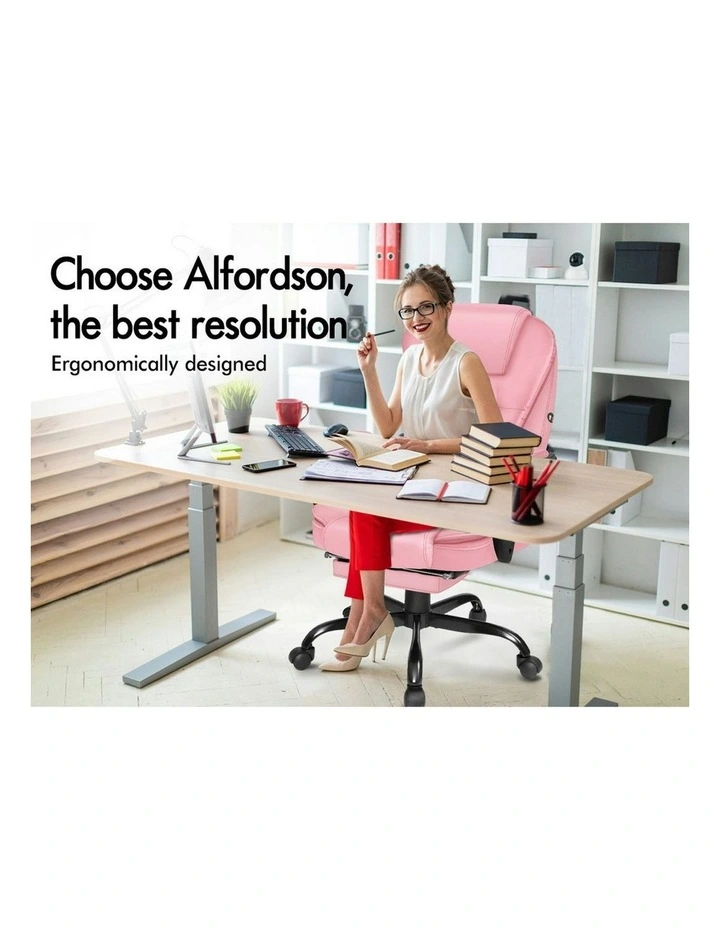 Footrest PU Leather Massage Office Chair in Pink image 2