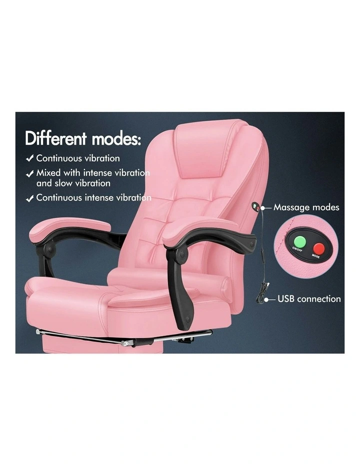 Footrest PU Leather Massage Office Chair in Pink image 3