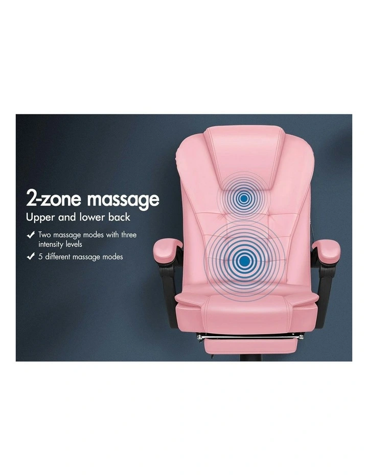 Footrest PU Leather Massage Office Chair in Pink image 4
