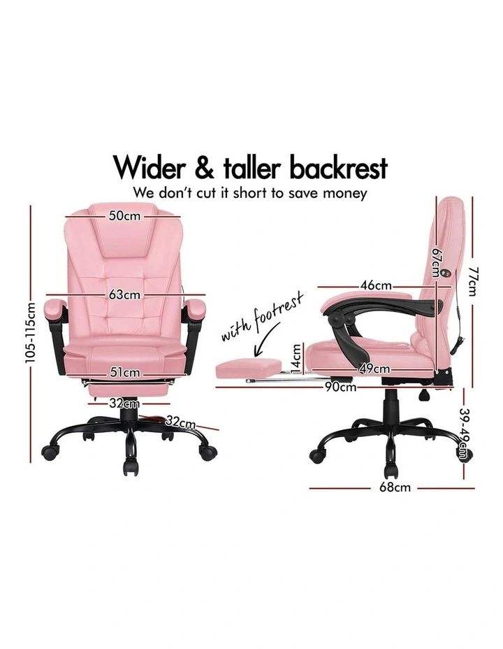 Footrest PU Leather Massage Office Chair in Pink image 6