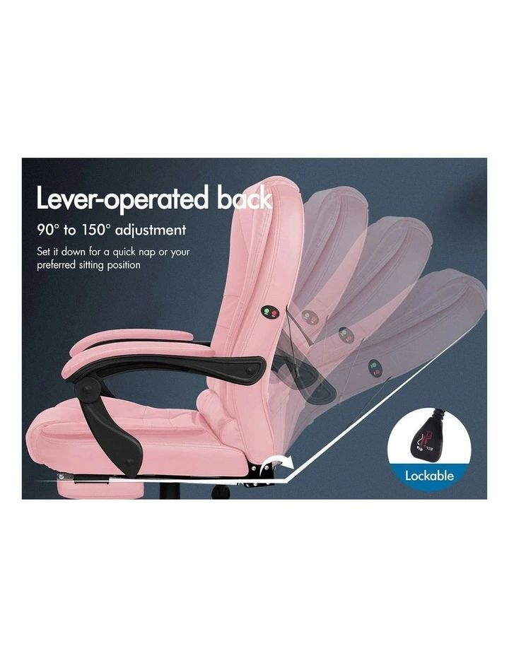 Footrest PU Leather Massage Office Chair in Pink image 7