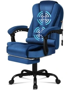 Footrest Executive Velvet Massage Office Chair in Blue