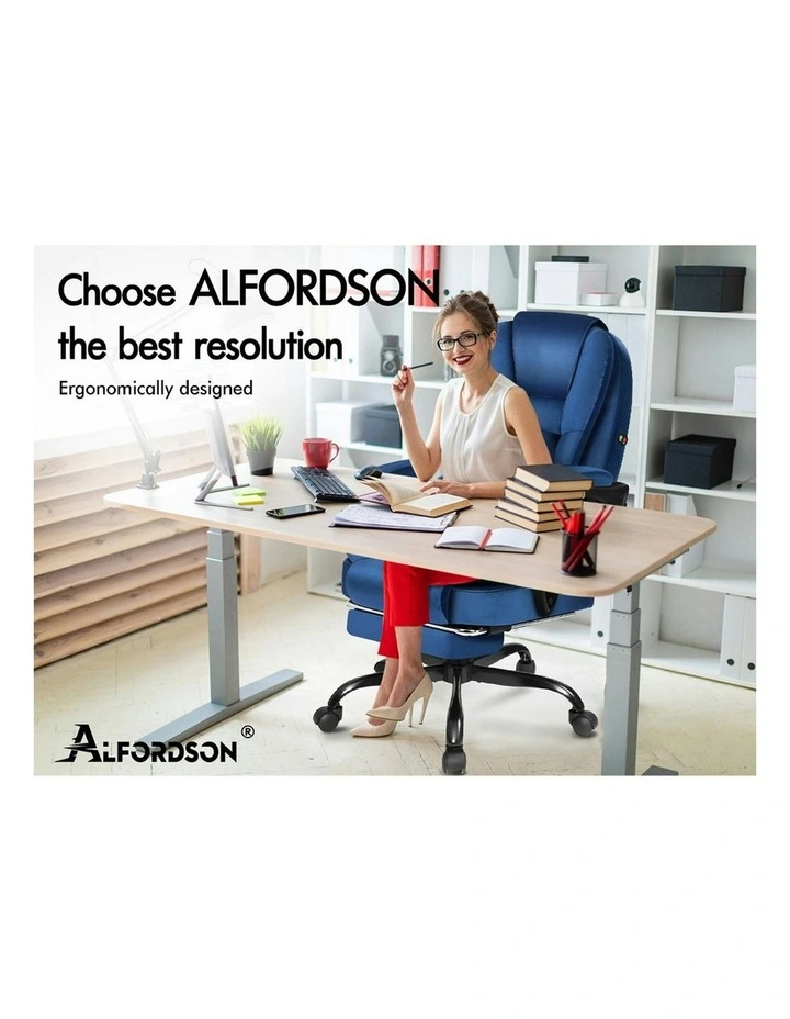 Footrest Executive Velvet Massage Office Chair in Blue image 2