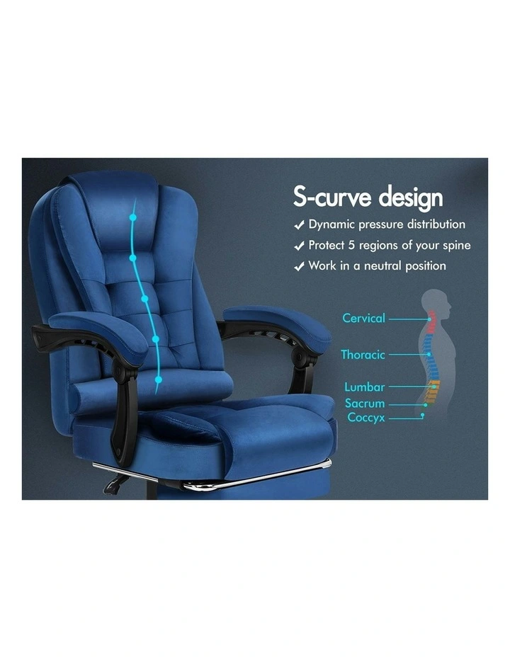 Footrest Executive Velvet Massage Office Chair in Blue image 3