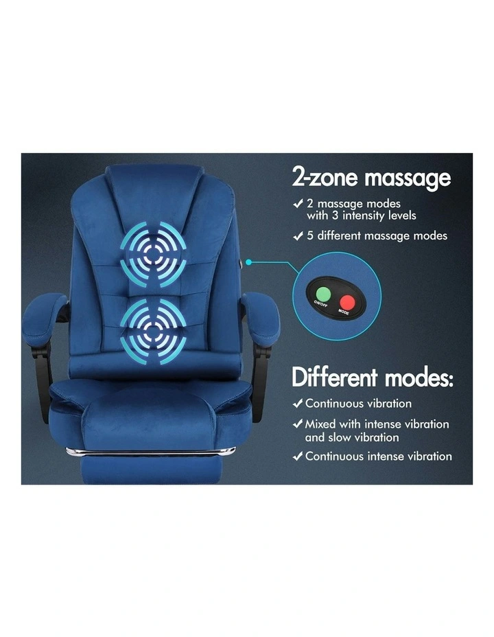 Footrest Executive Velvet Massage Office Chair in Blue image 4