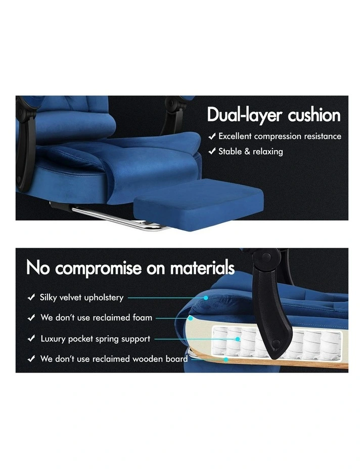 Footrest Executive Velvet Massage Office Chair in Blue image 5