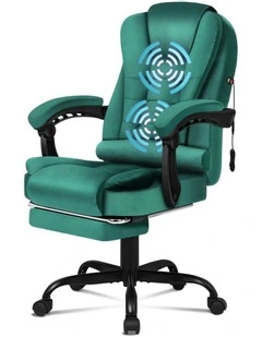 Footrest Executive Velvet Massage Office Chair in Green