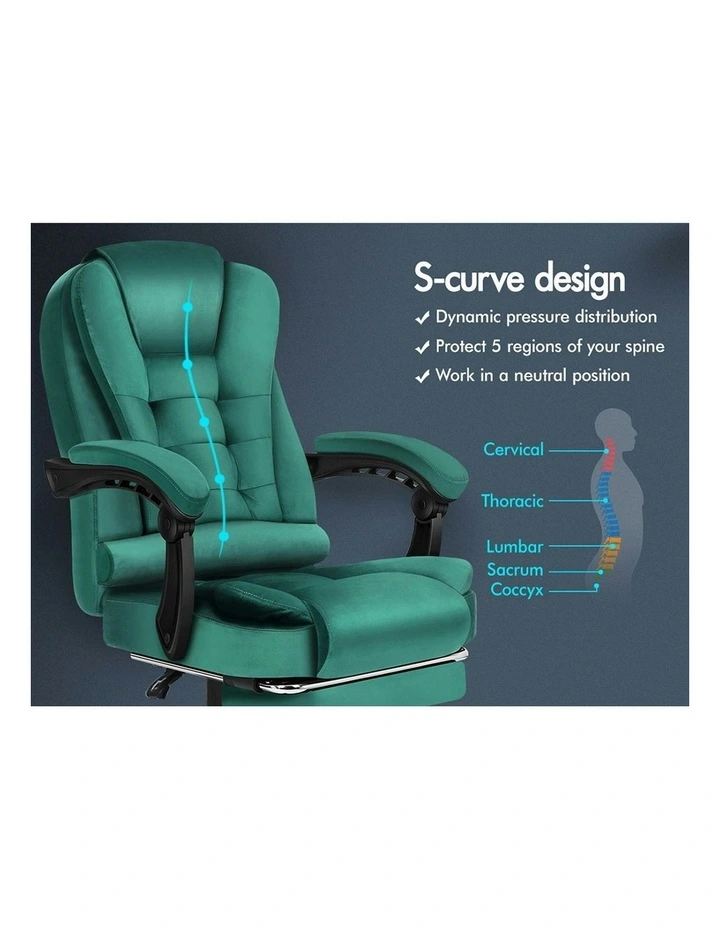 Footrest Executive Velvet Massage Office Chair in Green image 2
