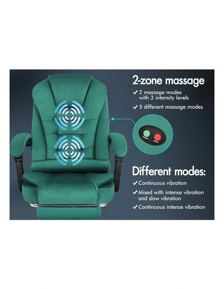 Footrest Executive Velvet Massage Office Chair in Green image 3
