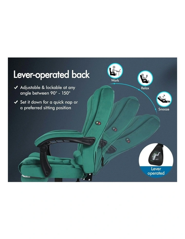 Footrest Executive Velvet Massage Office Chair in Green image 5