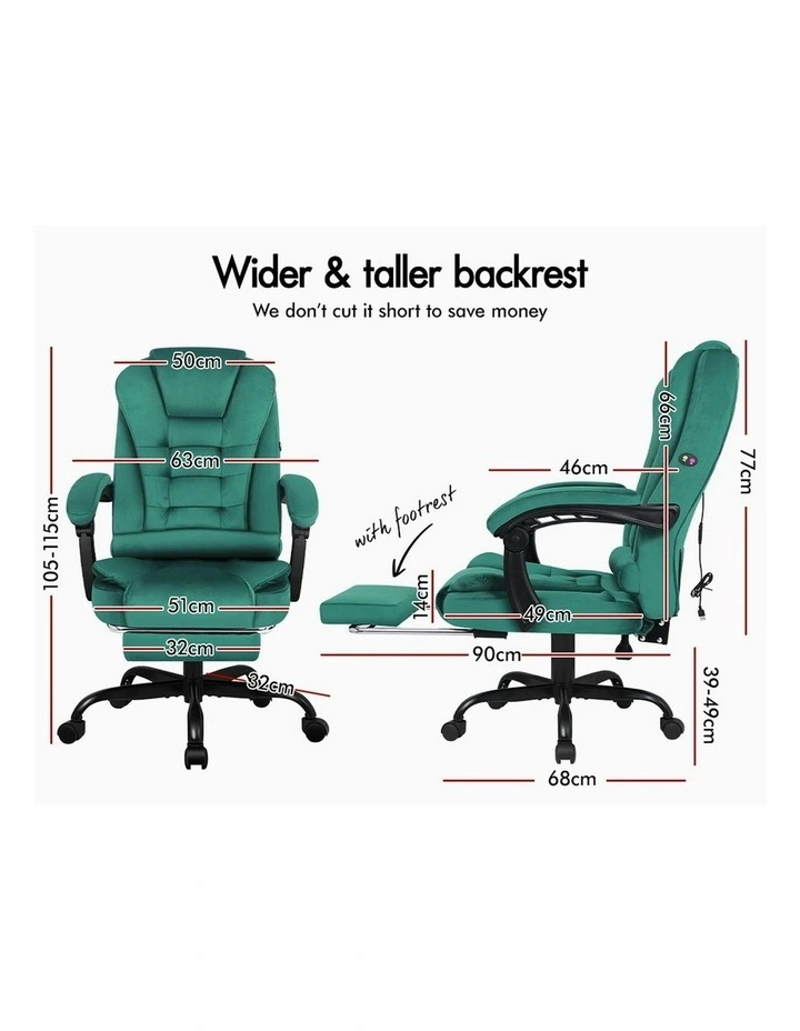 Footrest Executive Velvet Massage Office Chair in Green image 6