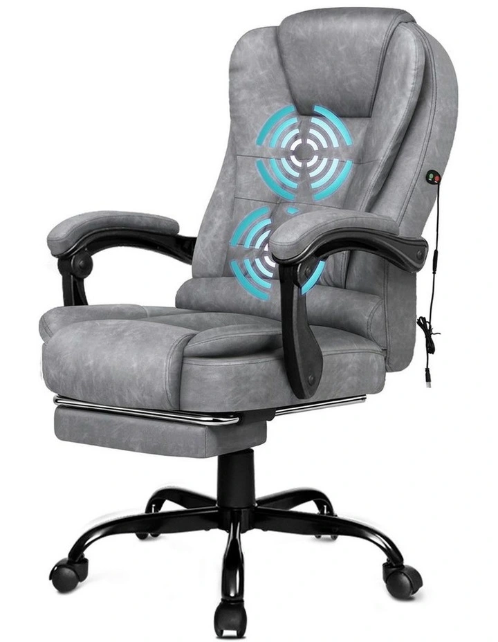 Footrest Executive Velvet Massage Office Chair in Grey image 1