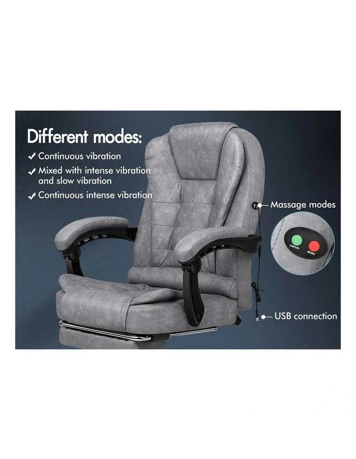Footrest Executive Velvet Massage Office Chair in Grey image 2