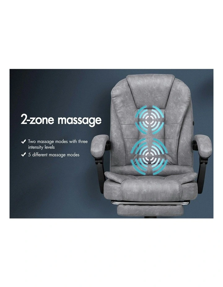 Footrest Executive Velvet Massage Office Chair in Grey image 3