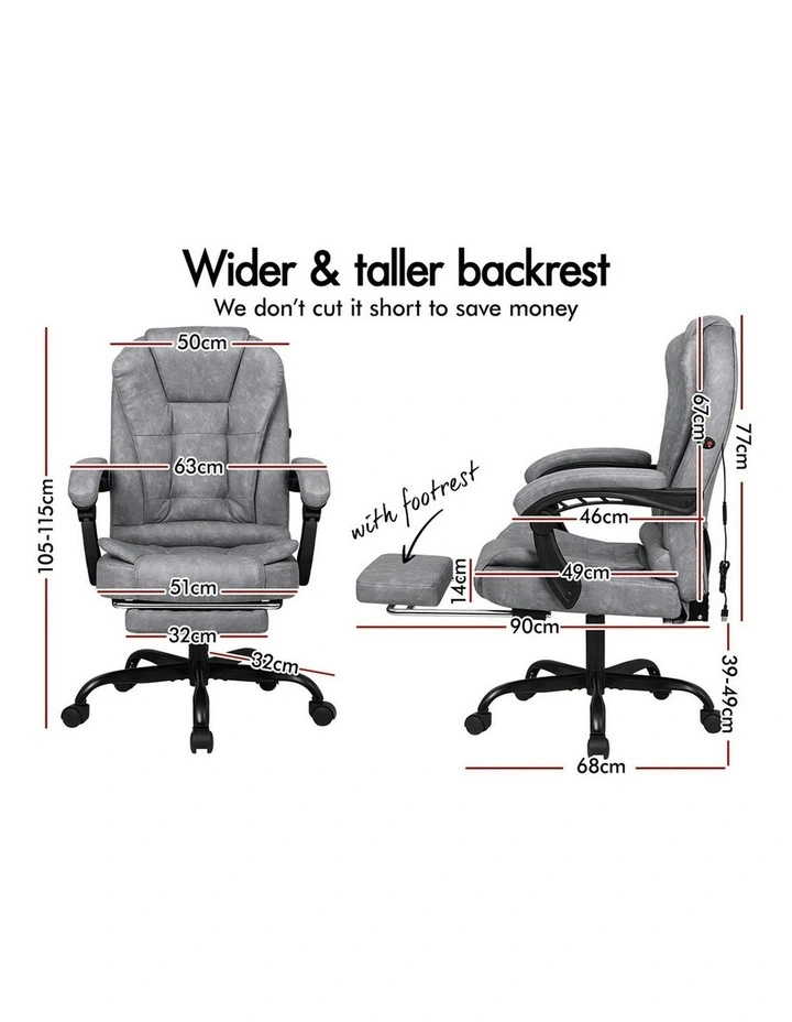Footrest Executive Velvet Massage Office Chair in Grey image 5