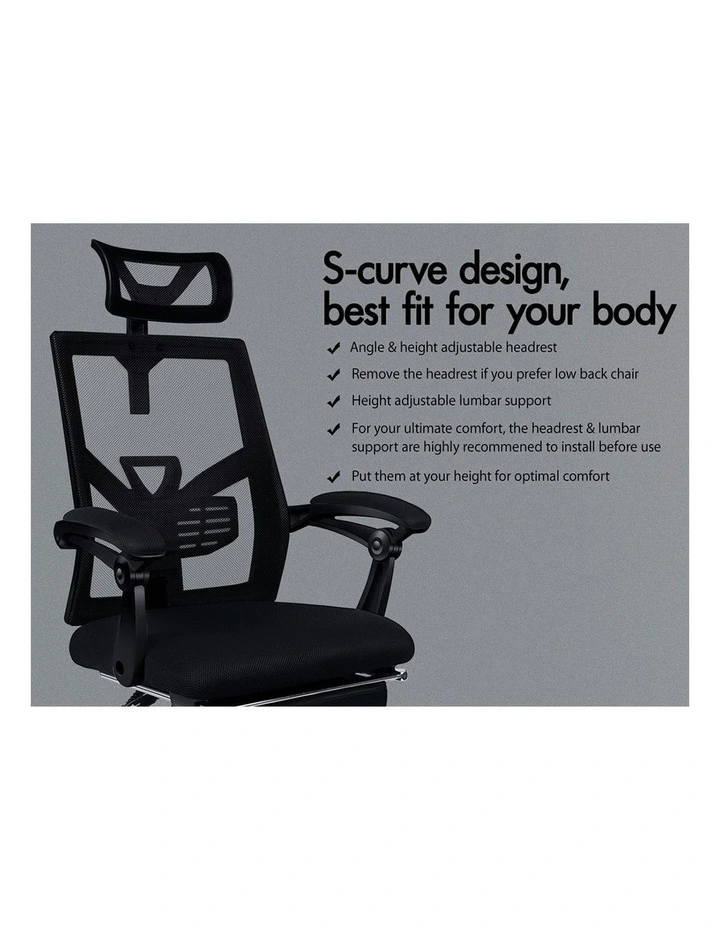 Lumbar Adjustable Recline Mesh Office Chair in Black image 3