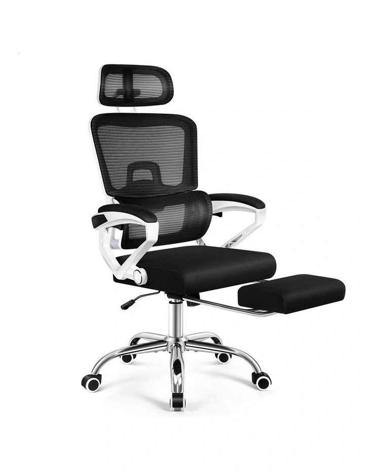 Mesh Office Chair Ergonomic Executive Computer Recliner in White & Black image 1