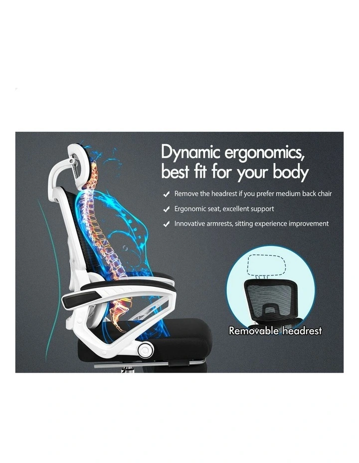 Mesh Office Chair Ergonomic Executive Computer Recliner in White & Black image 2
