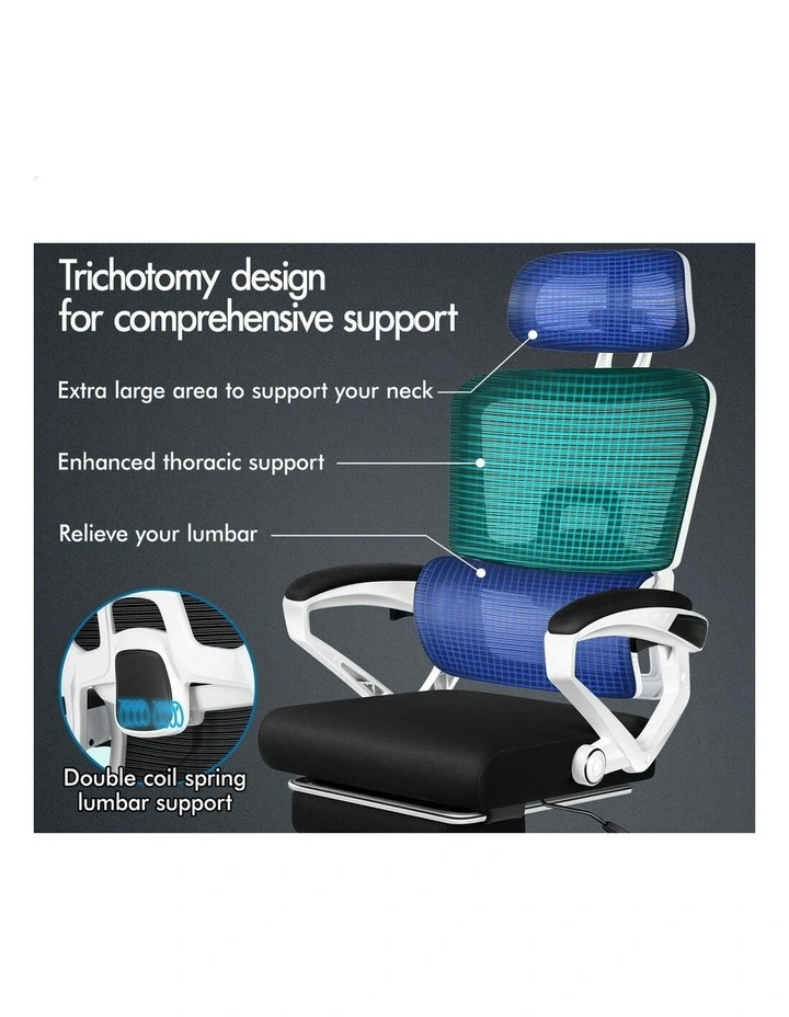 Mesh Office Chair Ergonomic Executive Computer Recliner in White & Black image 3