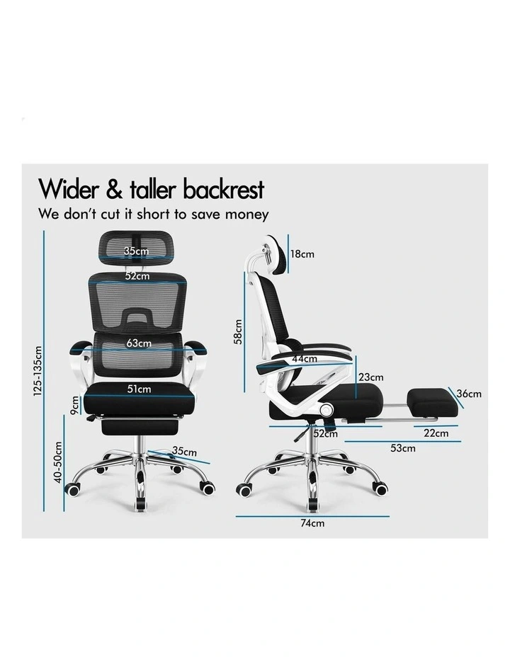 Mesh Office Chair Ergonomic Executive Computer Recliner in White & Black image 5