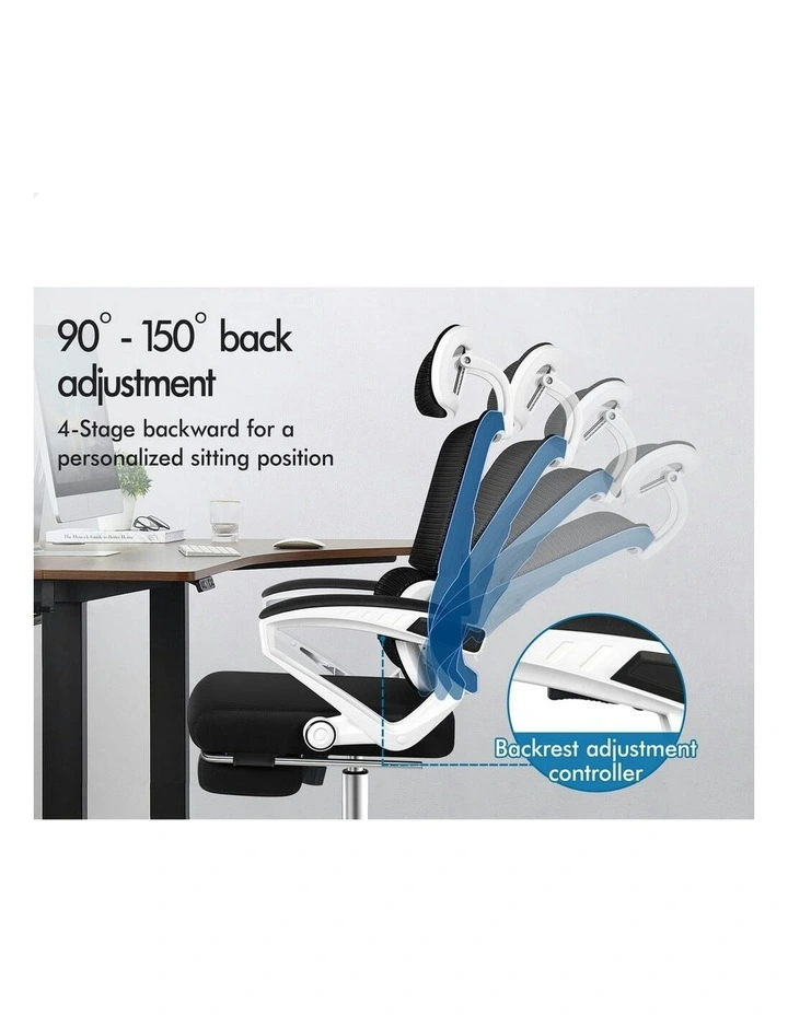 Mesh Office Chair Ergonomic Executive Computer Recliner in White & Black image 6