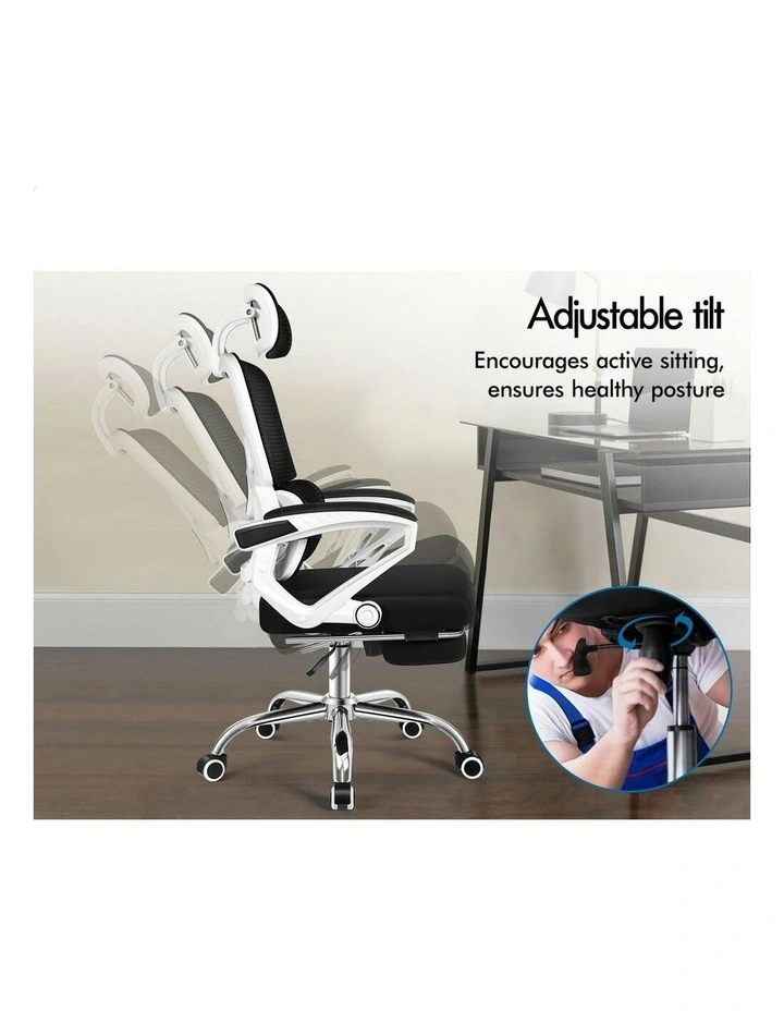 Mesh Office Chair Ergonomic Executive Computer Recliner in White & Black image 7