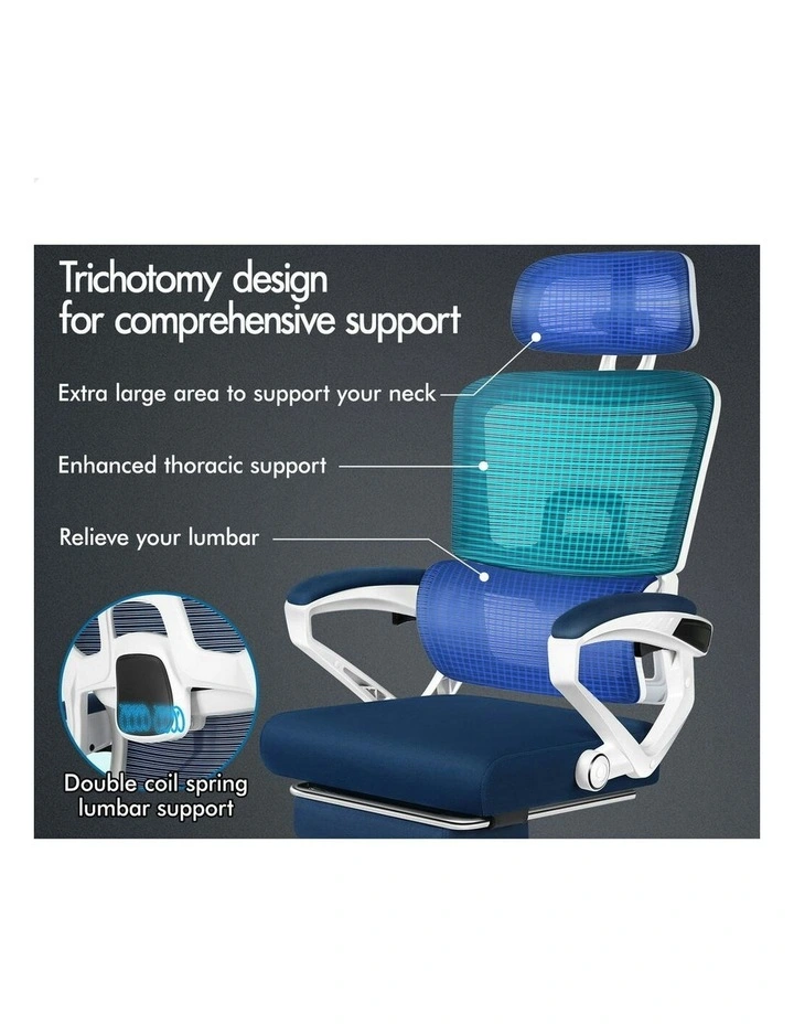 Mesh Office Chair Ergonomic Executive Computer Recliner in White & Blue image 4
