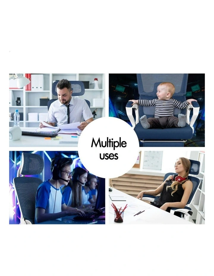 Mesh Office Chair Ergonomic Executive Computer Recliner in White & Blue image 5